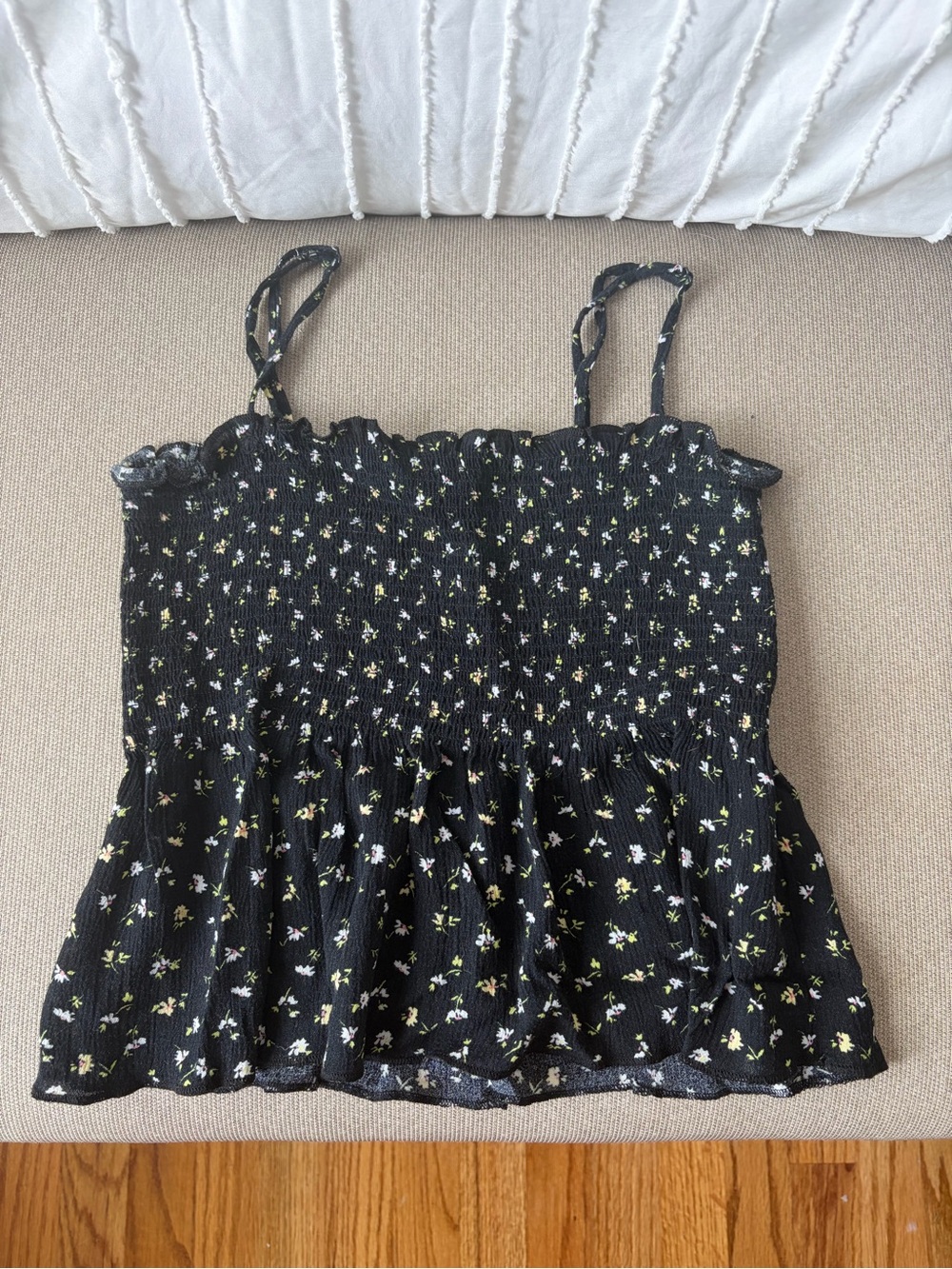 LA Hearts Black Floral Peplum Smocked Ruffle Edge Crop Top
